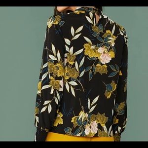 Floral Print Silk Mock Neck Blouse